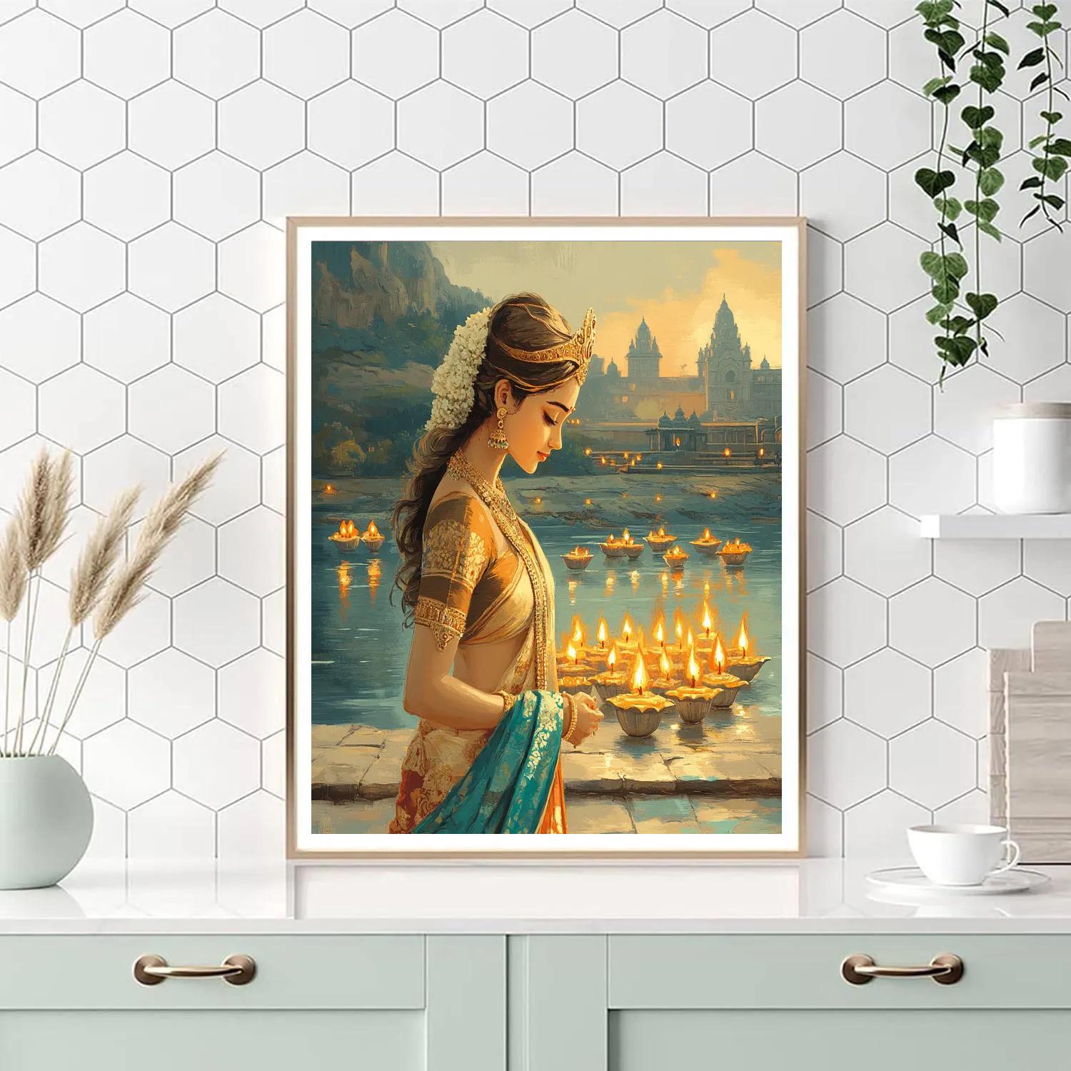 Parvati Riverbank Lamp Lighting Ceremony Paint by numbers art