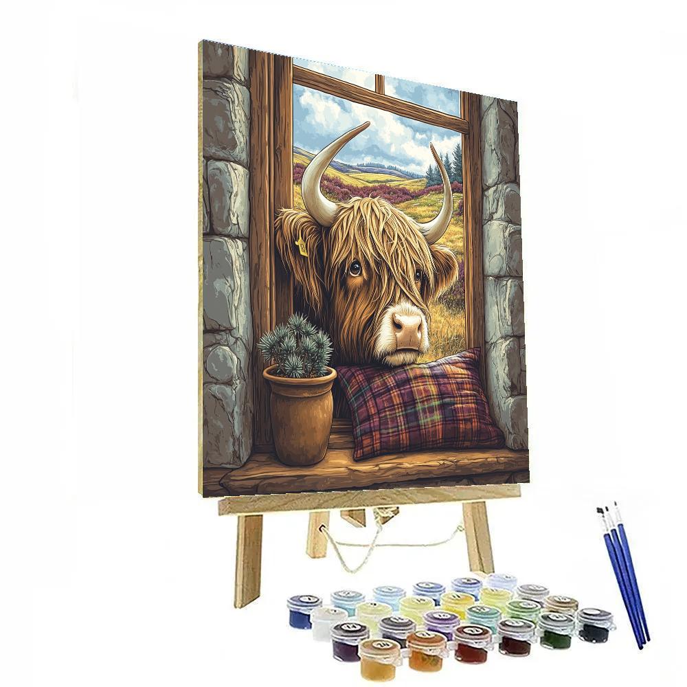 Crofthouse Window Garden, Highland Cow Edition paint by numbers