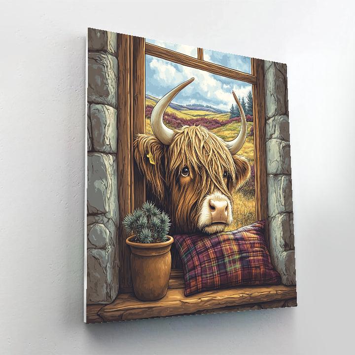 Crofthouse Window Garden, Highland Cow Edition paint by numbers