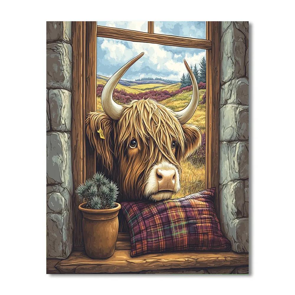 Crofthouse Window Garden, Highland Cow Edition paint by numbers