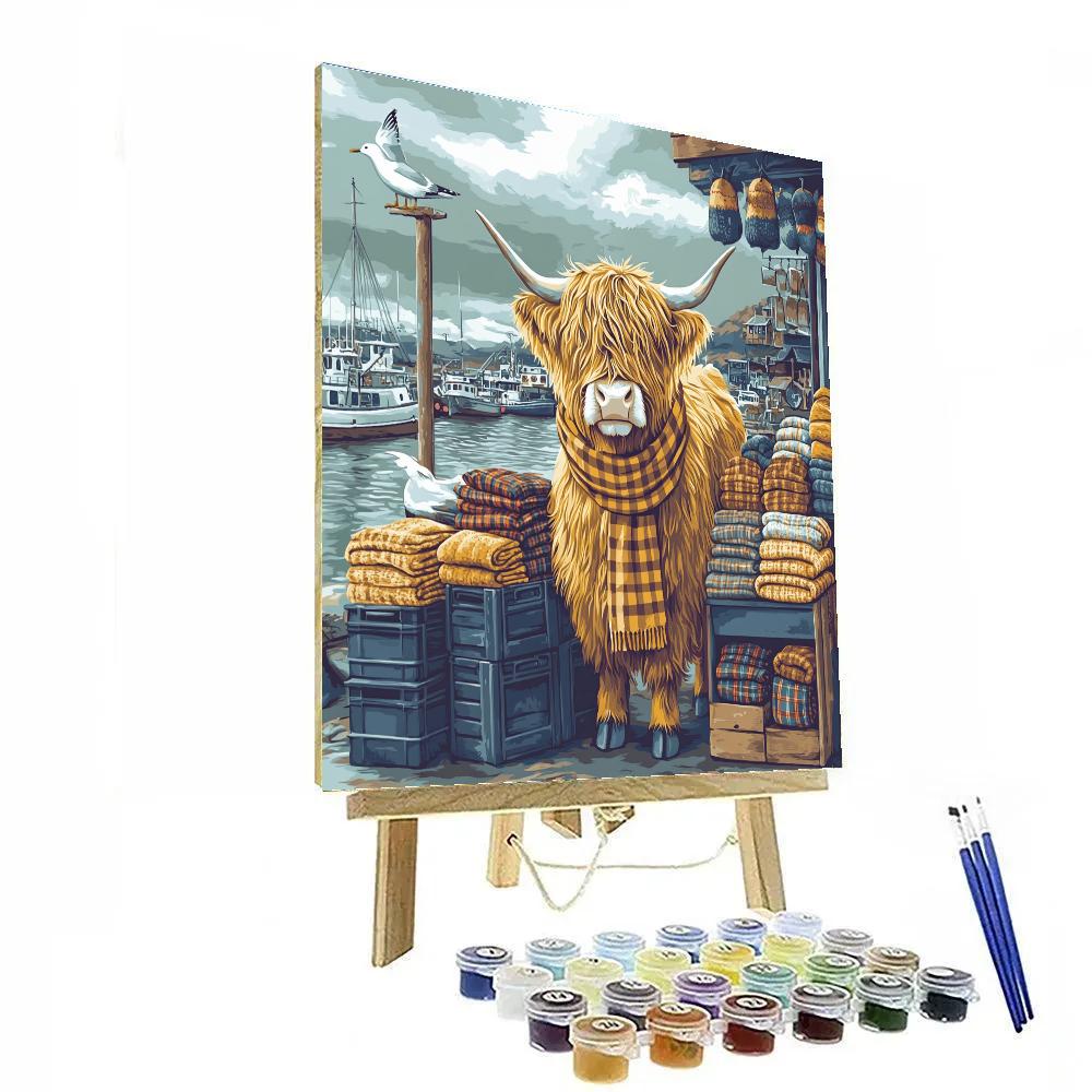 Harbor Market Highland Cow With Wool Scarves Paint by numbers kits