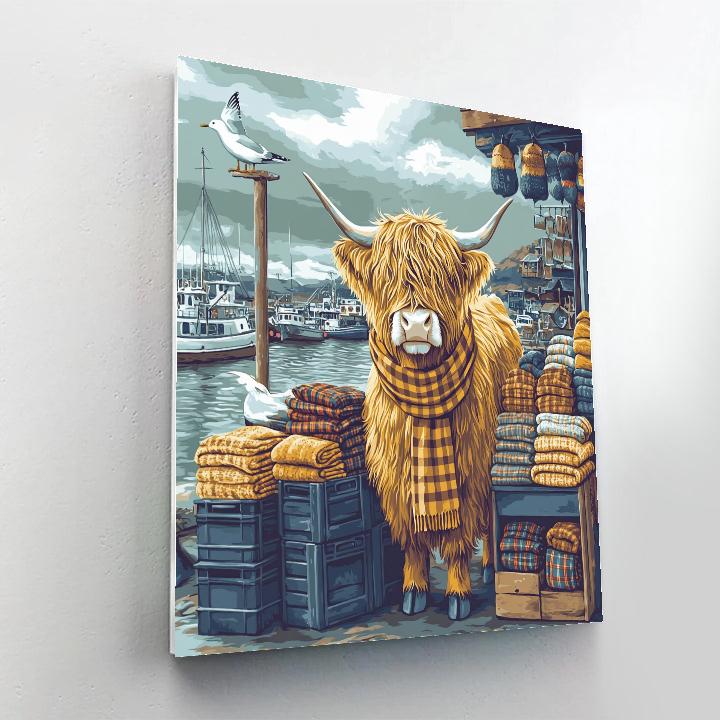 Harbor Market Highland Cow With Wool Scarves Paint by numbers kits