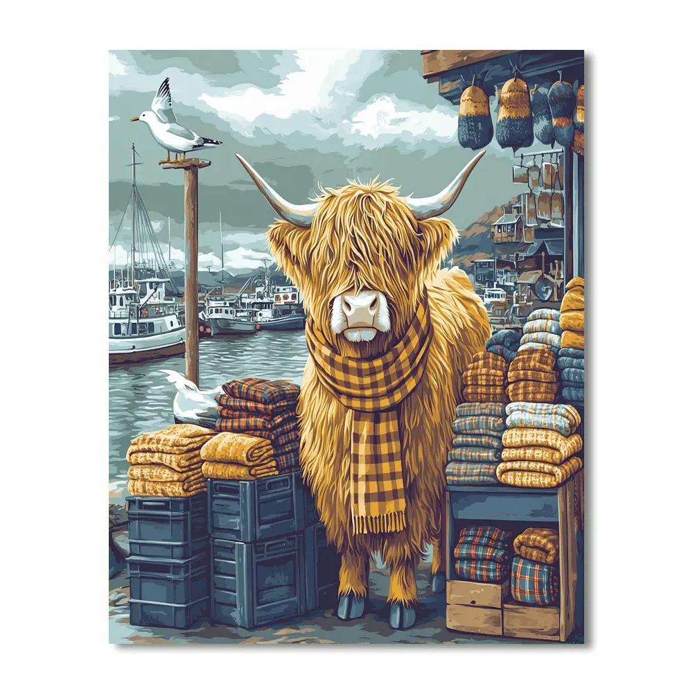 Harbor Market Highland Cow With Wool Scarves Paint by numbers kits