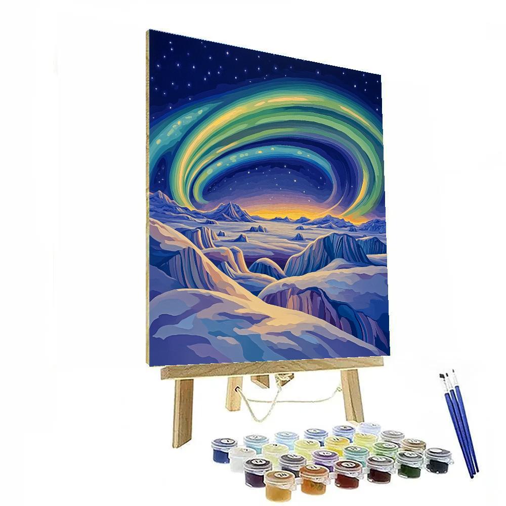 A.Y. Jackson Inspired Aurora Over Windcarved Arctic Iceforms Number painting