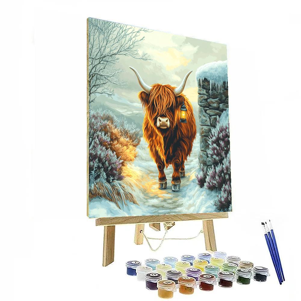 Highland Cow Winter Lantern Walk Paint by numbers art