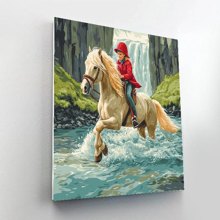 Mosaic River Crossing With Horse paint by color