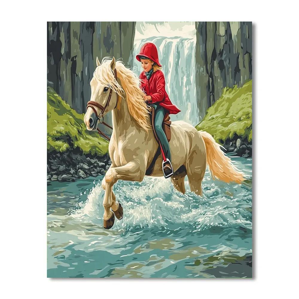 Mosaic River Crossing With Horse paint by color