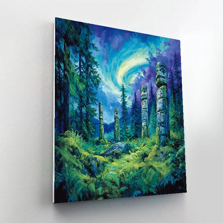 Emily Carr Inspired Totem Clearing Under Aurora Haze Numbered painting kits