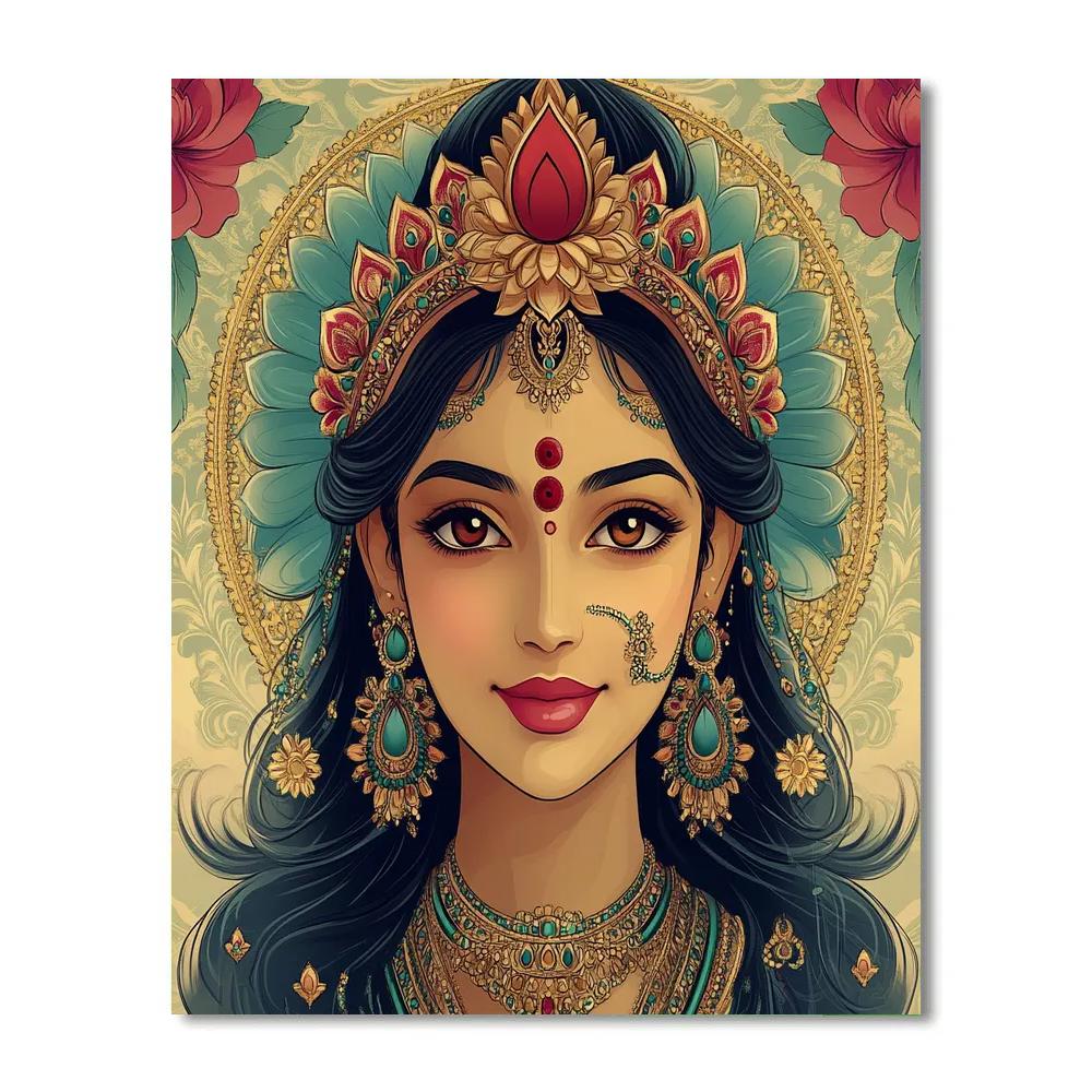 Parvati Lotus Crown Portrait In Jewel Tones paint by color
