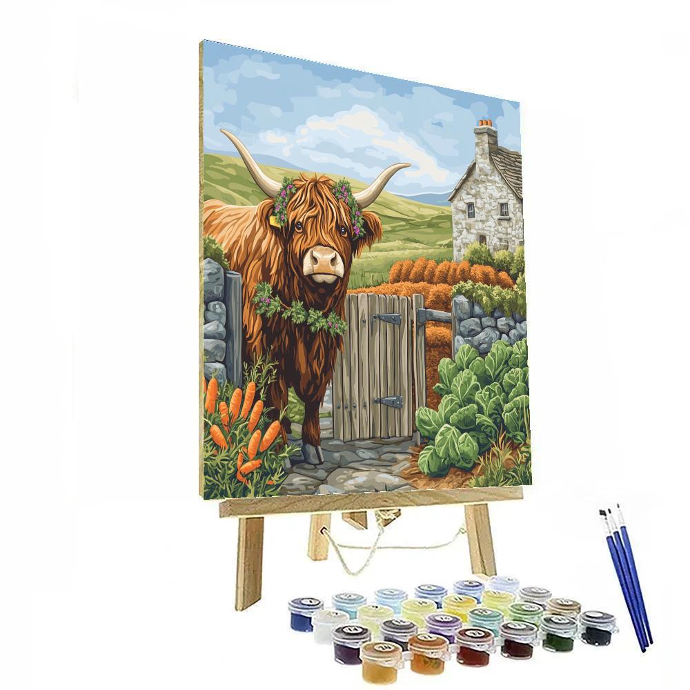 Highland Cow Garden Gatekeeper Number painting