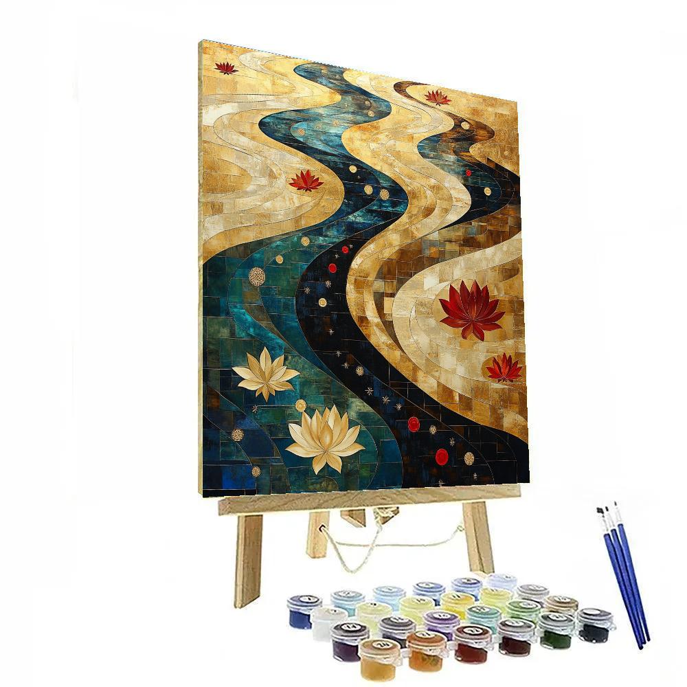 Gustav Klimt Inspired Celestial Lotus River Mosaic Painting by numbers kit