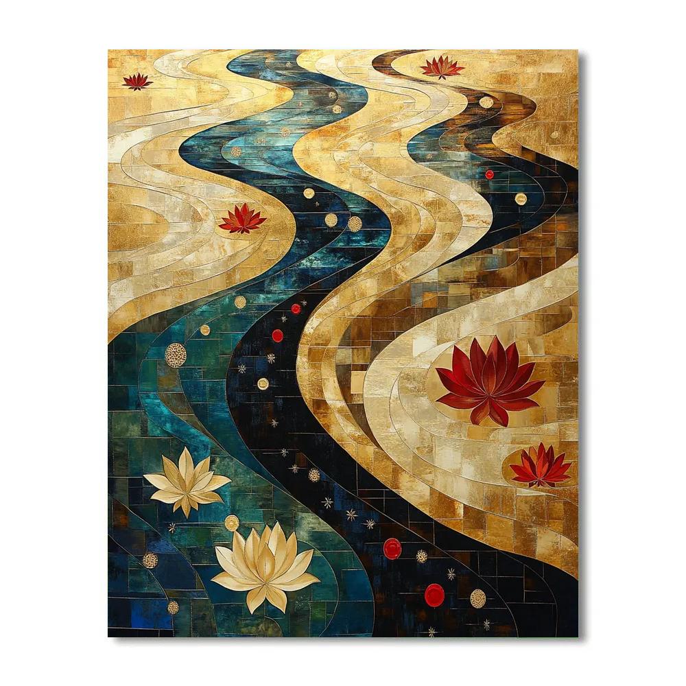 Gustav Klimt Inspired Celestial Lotus River Mosaic Painting by numbers kit