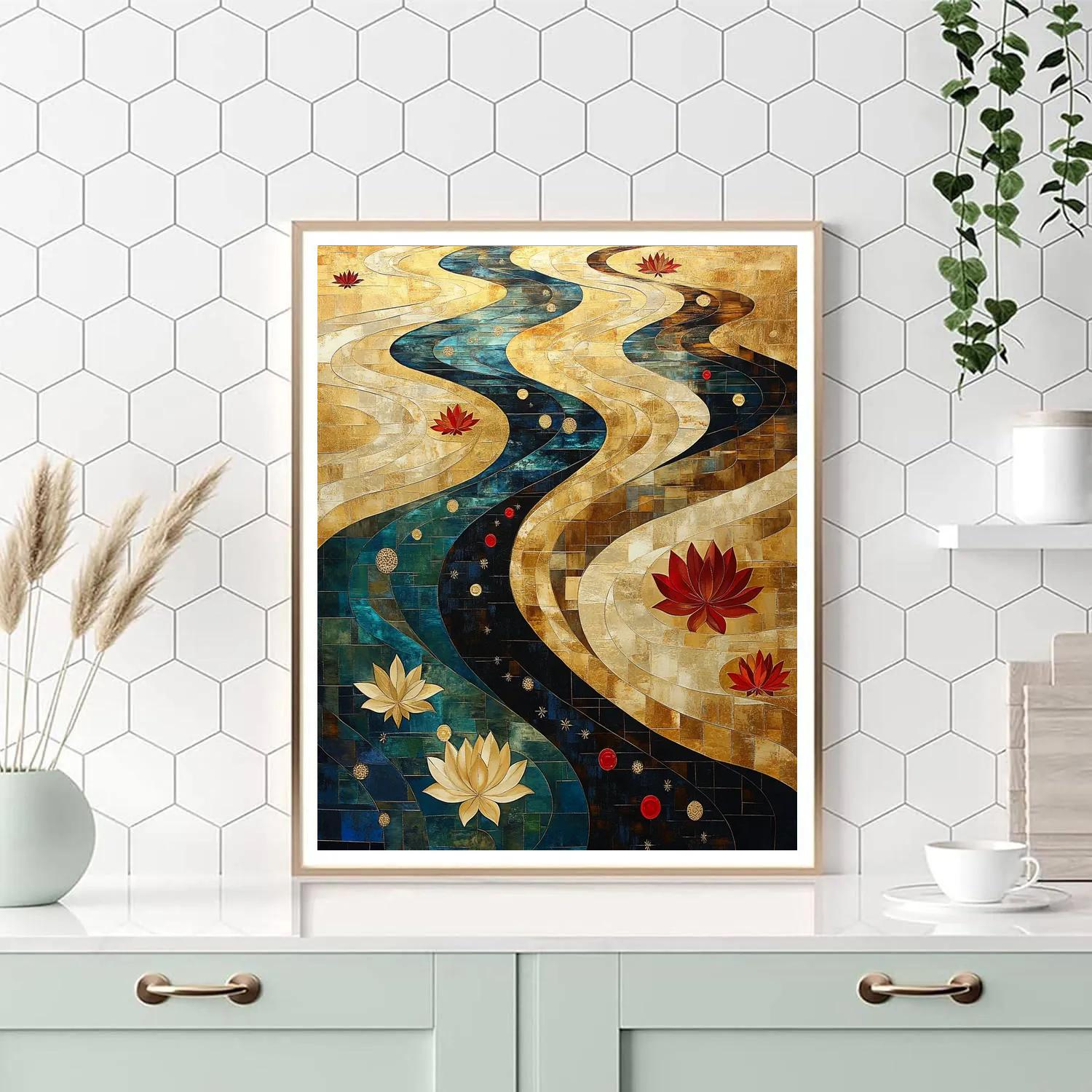 Gustav Klimt Inspired Celestial Lotus River Mosaic Painting by numbers kit