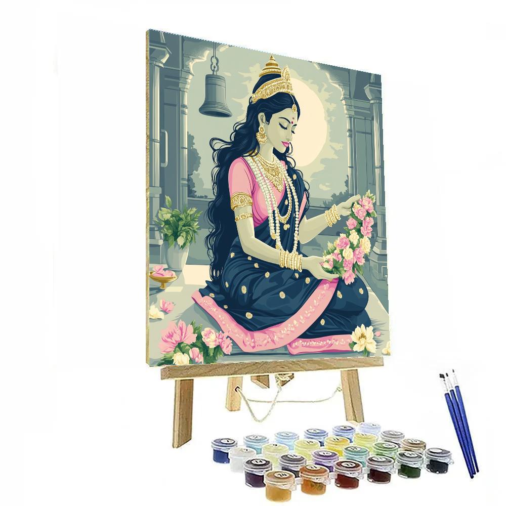 Parvati Moonlit Garland Weaving In Quiet Hall paint by number