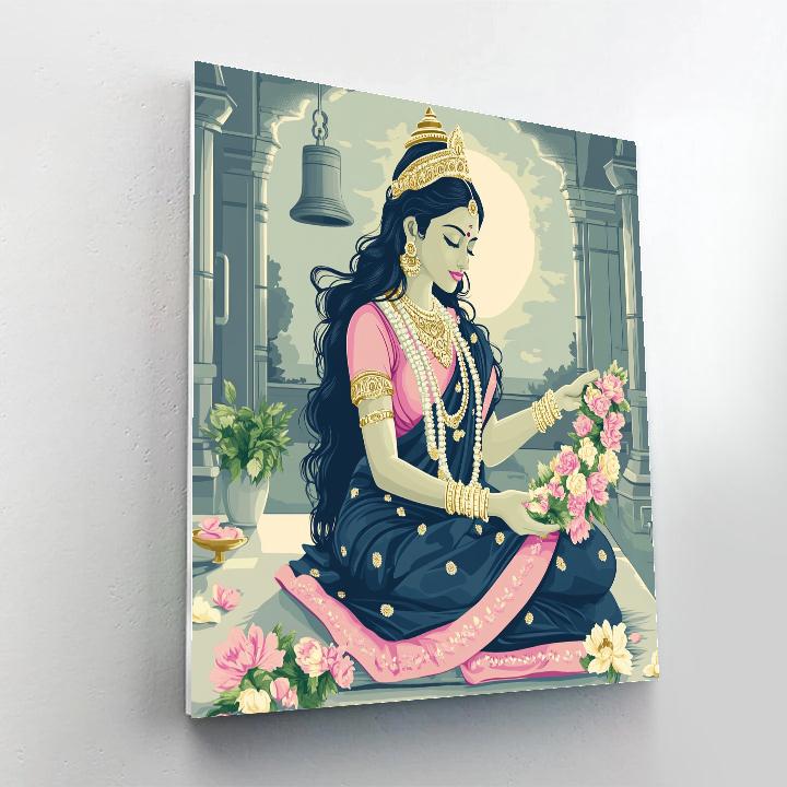 Parvati Moonlit Garland Weaving In Quiet Hall paint by number