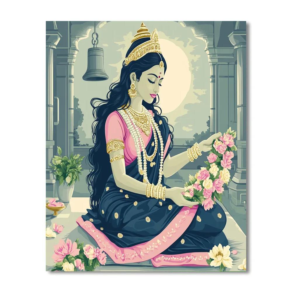 Parvati Moonlit Garland Weaving In Quiet Hall paint by number