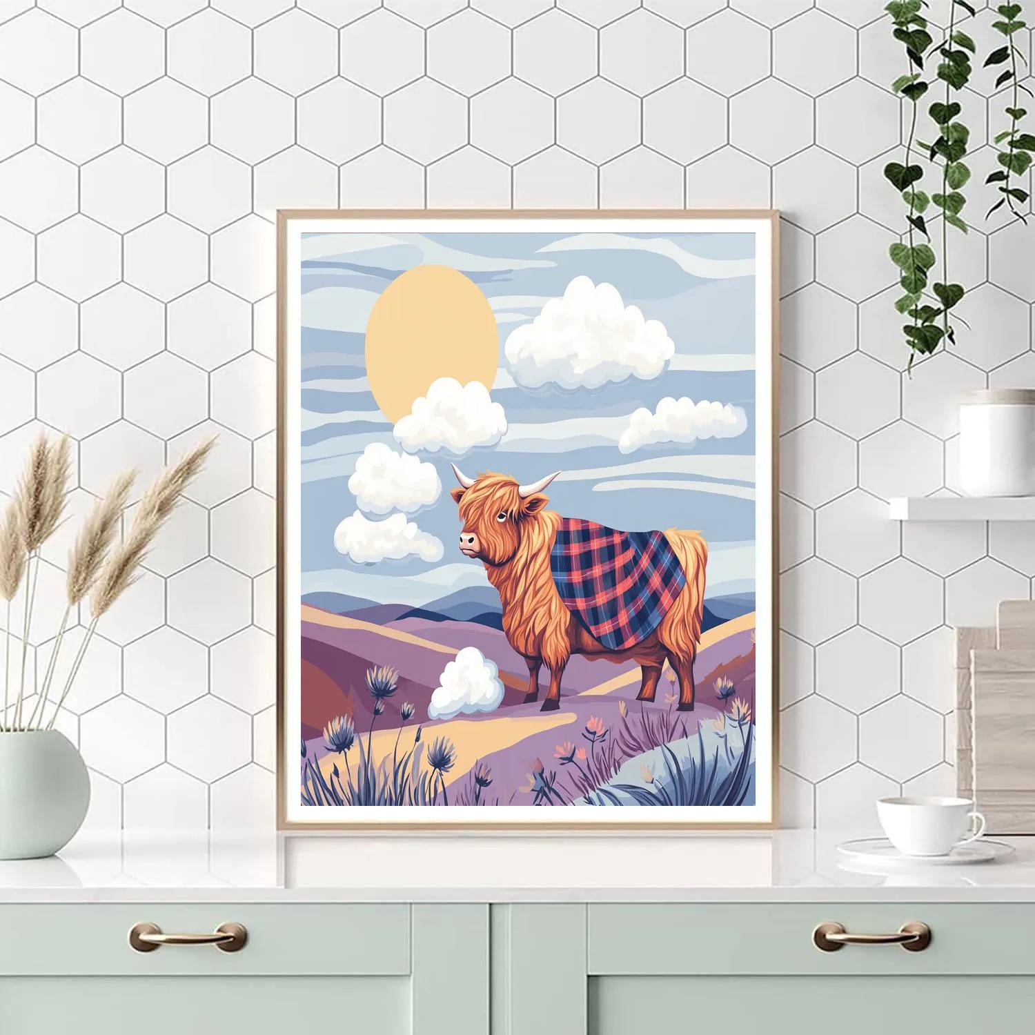 Highland Cow Cloud Shepherd Number painting