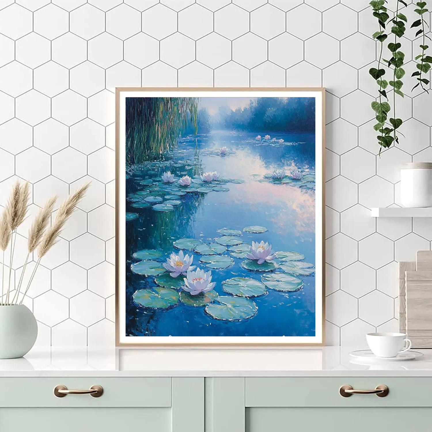 Claude Monet Inspired Frosted Waterlilies In Pearl Dawn Numbered painting kits