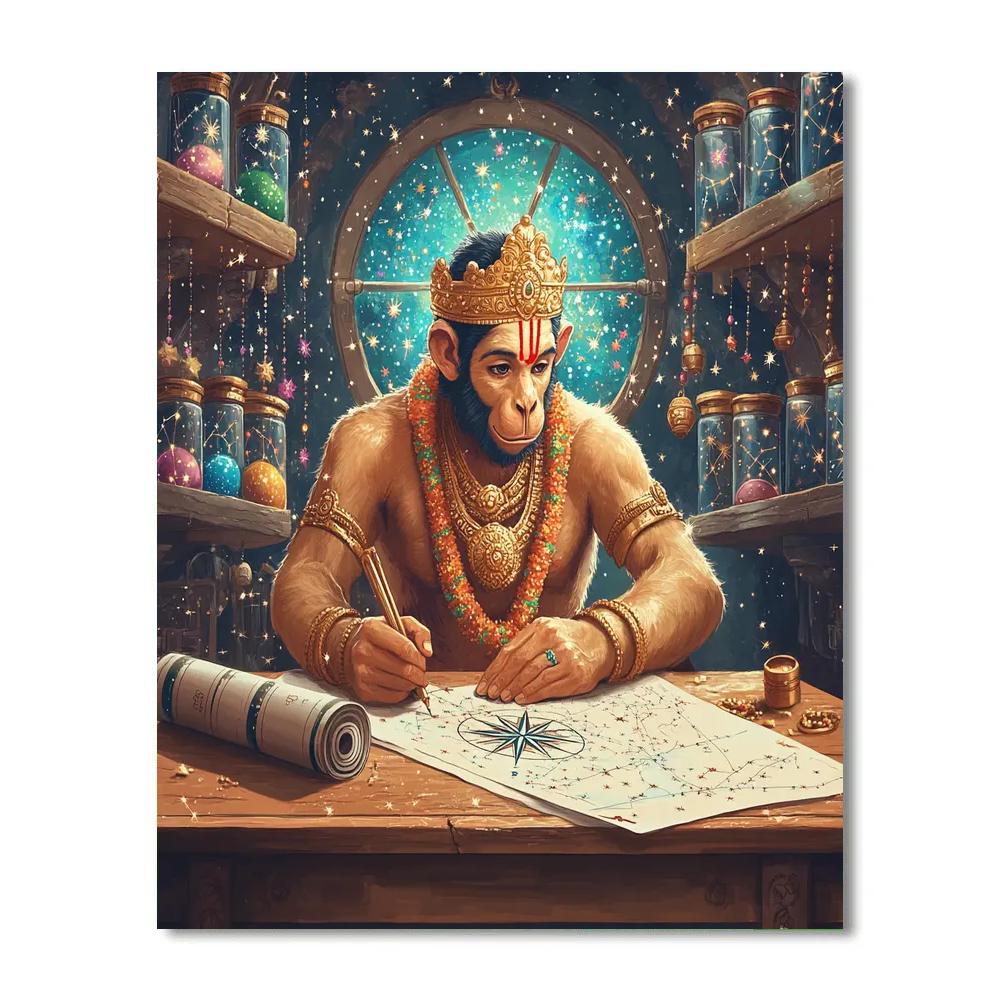Hanuman Crafted Sky Map, Observatory Workshop Scene Painting by numbers kit