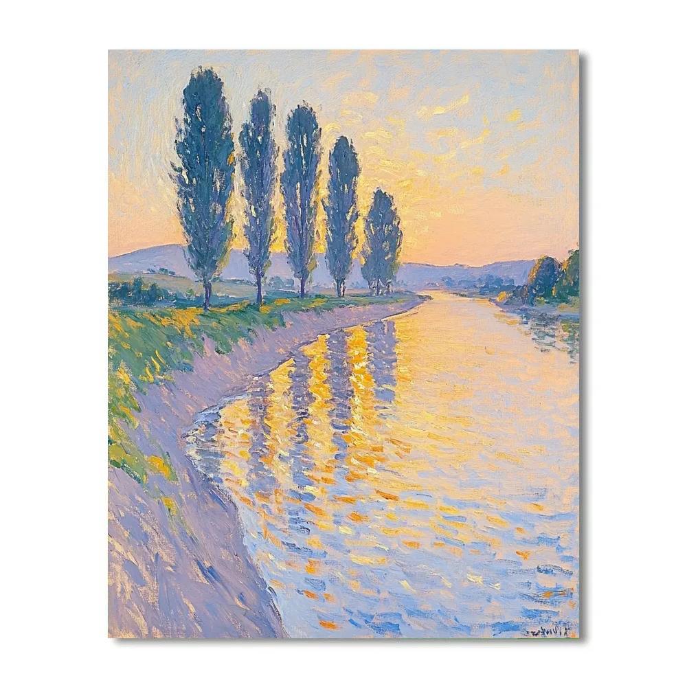 Claude Monet Inspired Poplar Riverbank In Amber Afterglow paint by color