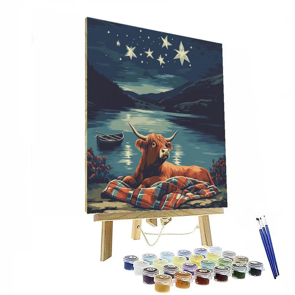 Highland Cow Lochside Stargazer Painting by numbers kit