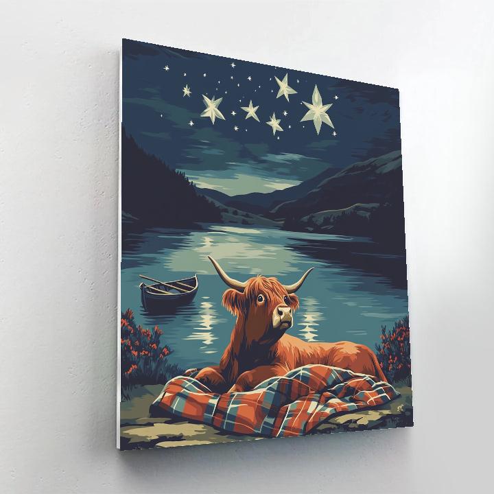 Highland Cow Lochside Stargazer Painting by numbers kit