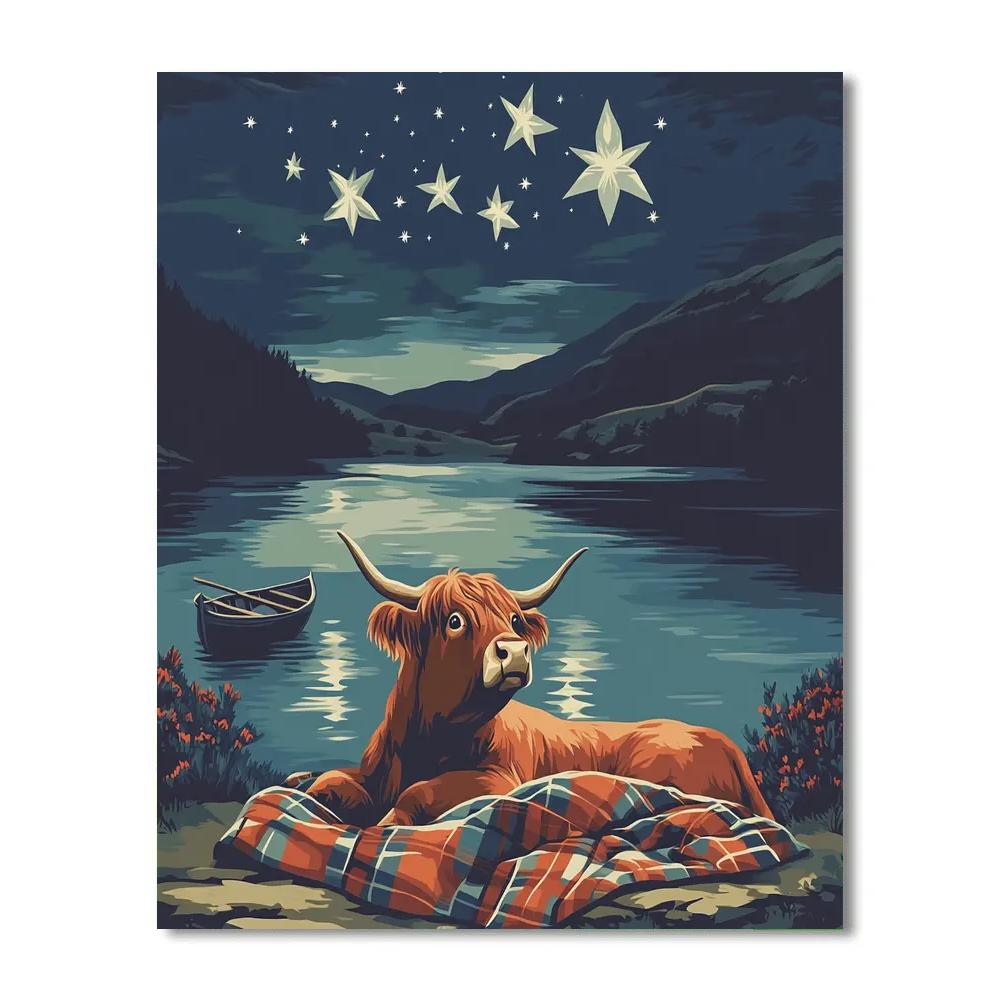 Highland Cow Lochside Stargazer Painting by numbers kit