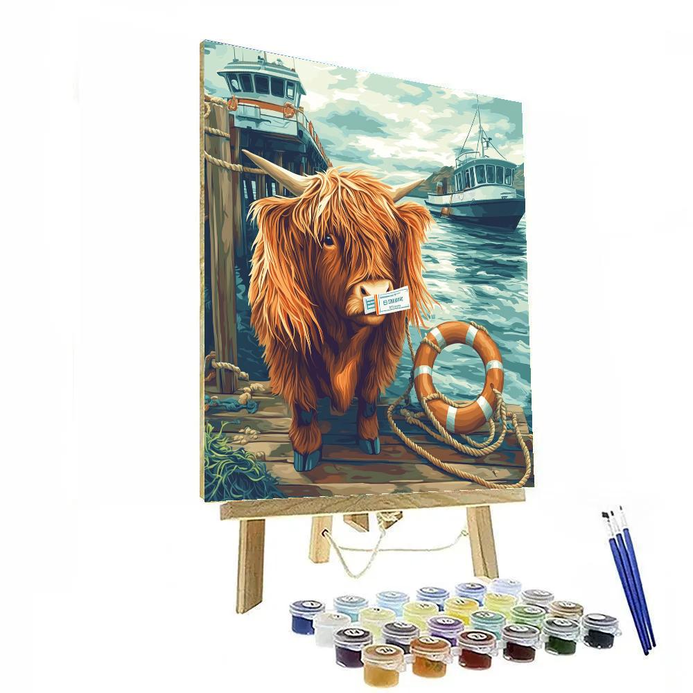 Highland Cow Ferry Ticket Collector Paint by numbers art