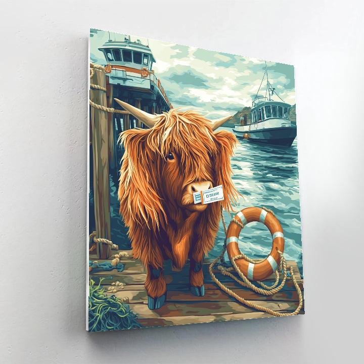 Highland Cow Ferry Ticket Collector Paint by numbers art