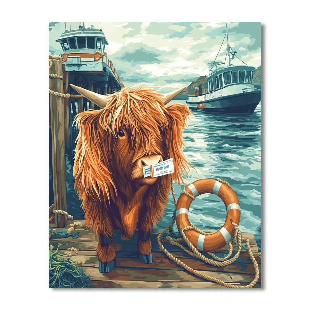 Highland Cow Ferry Ticket Collector Paint by numbers art