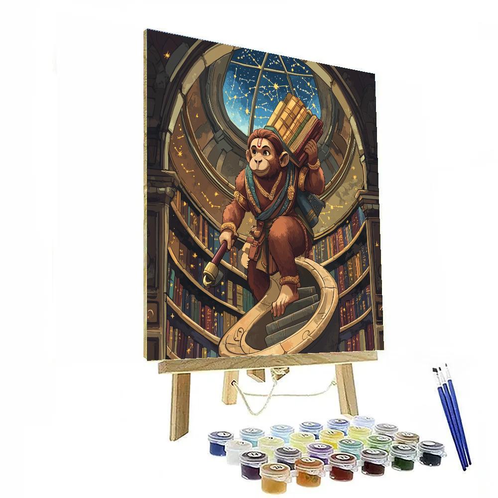 Library Staircase Spiral Featuring Hanuman Scholar paint by color