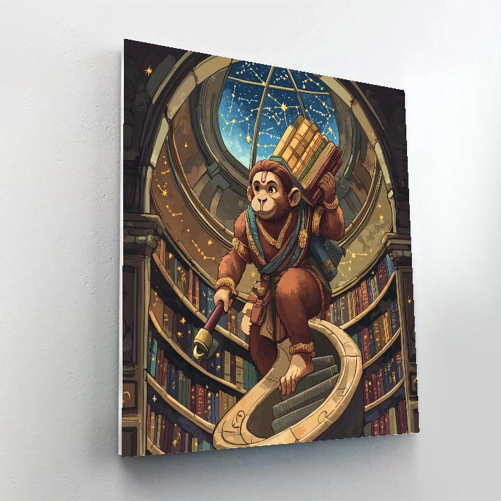 Library Staircase Spiral Featuring Hanuman Scholar paint by color