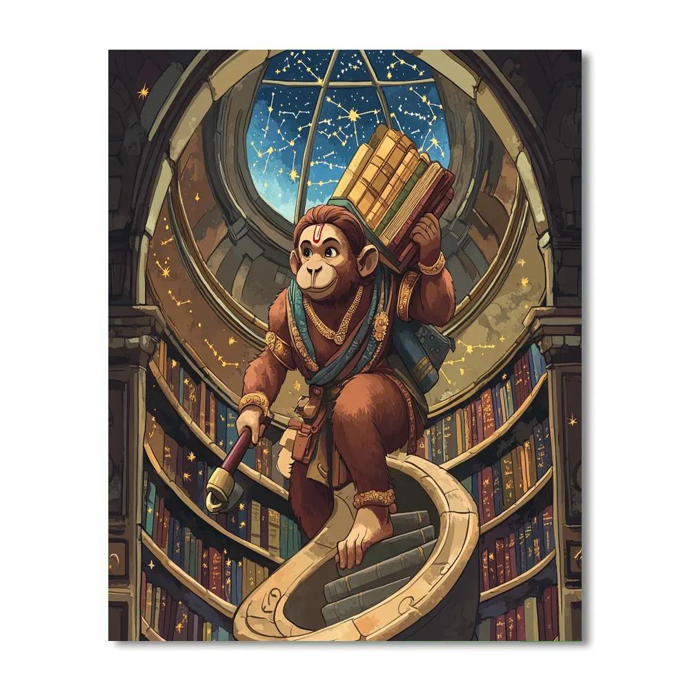 Library Staircase Spiral Featuring Hanuman Scholar paint by color