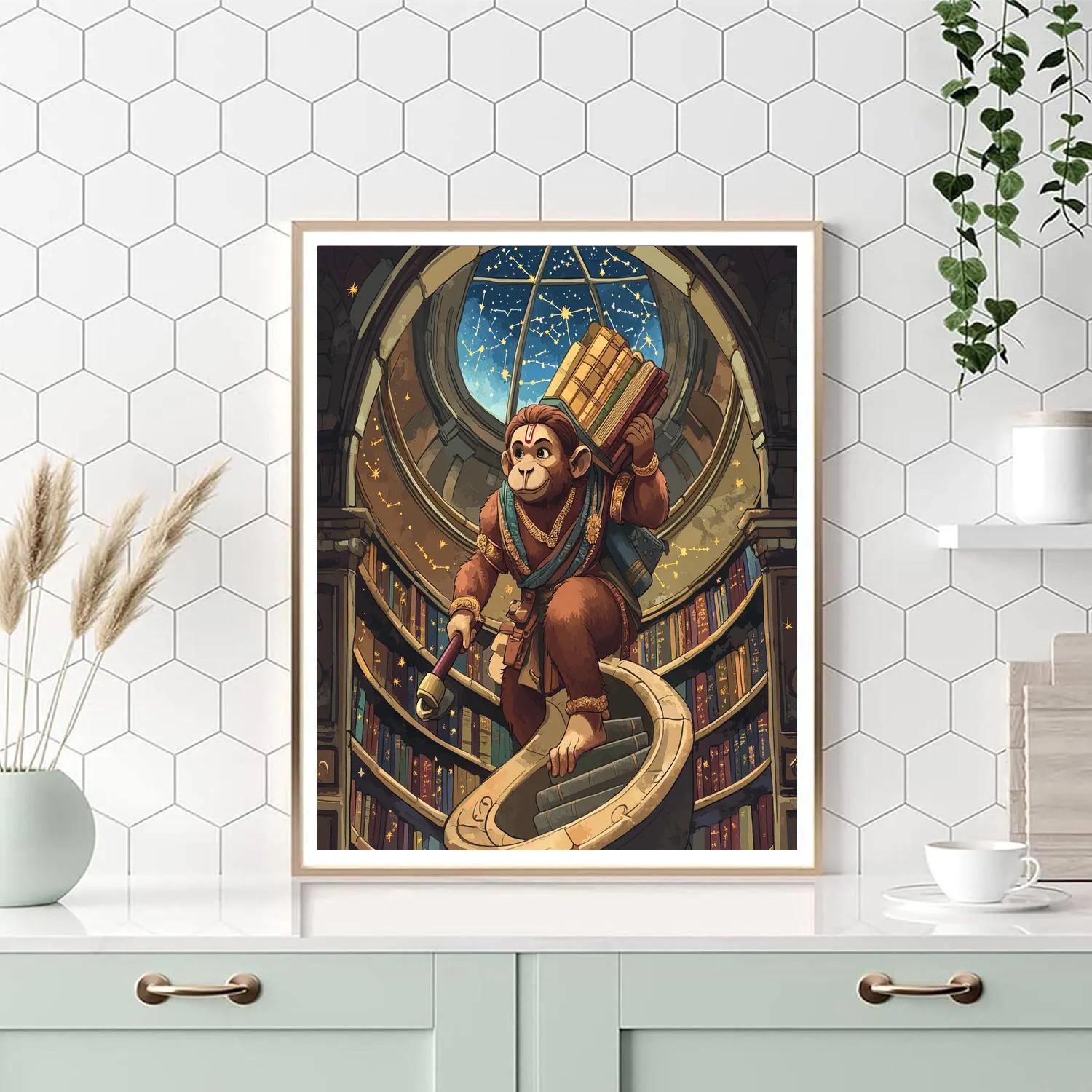 Library Staircase Spiral Featuring Hanuman Scholar paint by color
