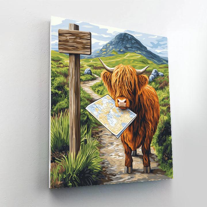 Highland Cow Mountain Map Reader Painting by numbers kit