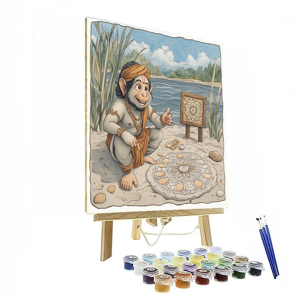 Hanuman River Stone Puzzle Game Scene Paint by numbers kits