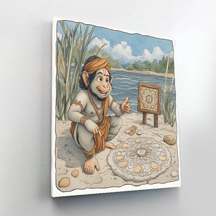 Hanuman River Stone Puzzle Game Scene Paint by numbers kits