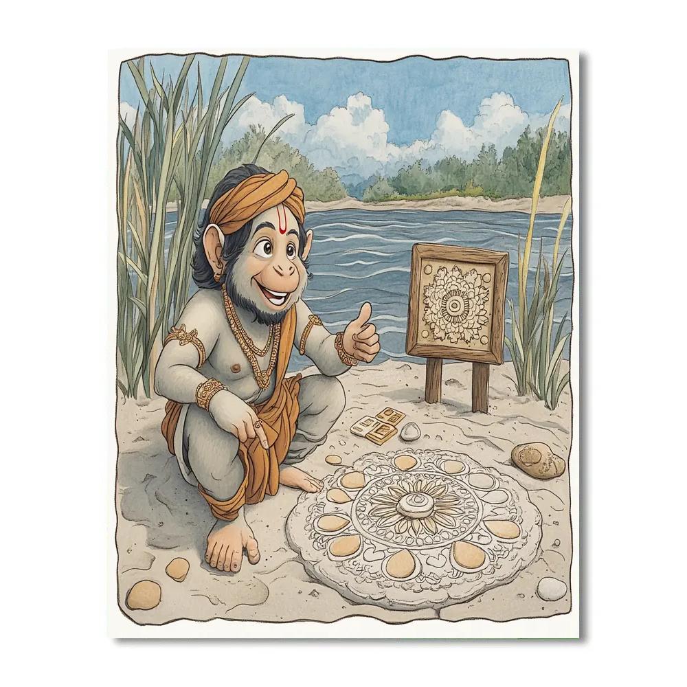 Hanuman River Stone Puzzle Game Scene Paint by numbers kits