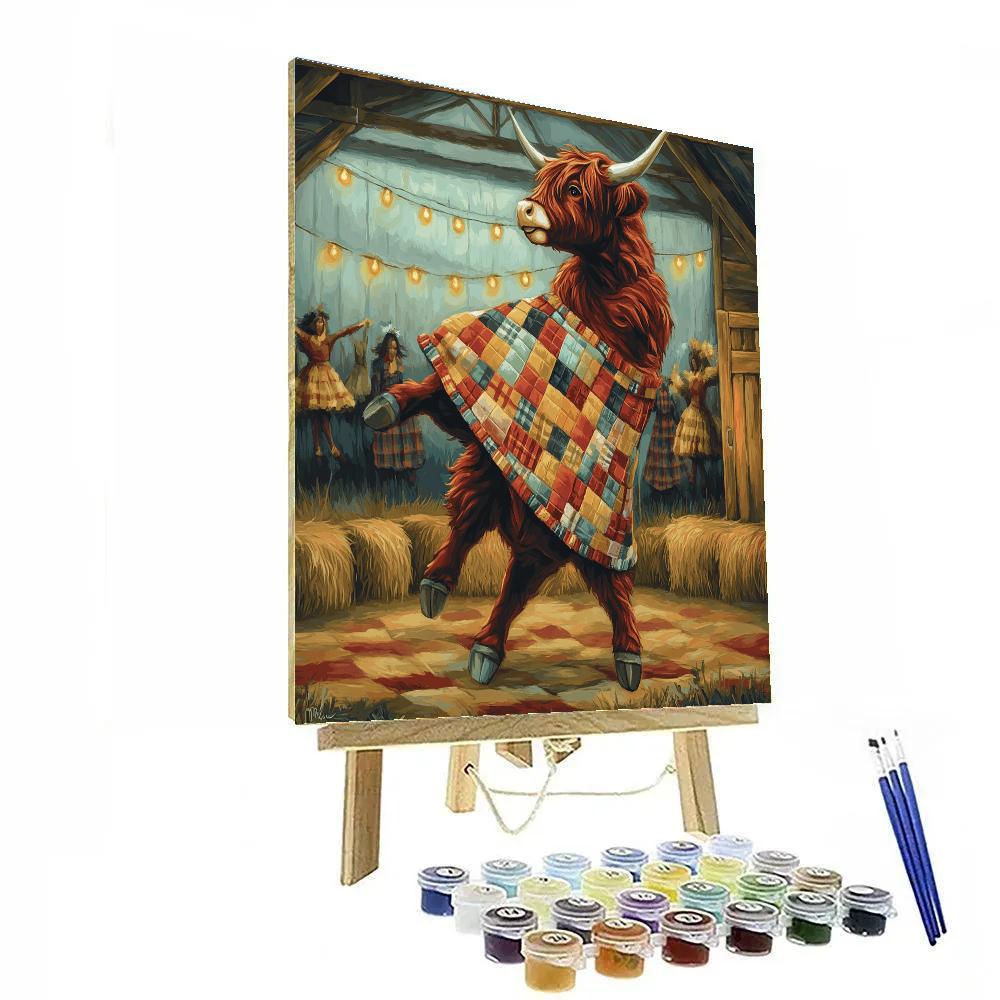 Highland Cow Quilt Barn Dance Number painting