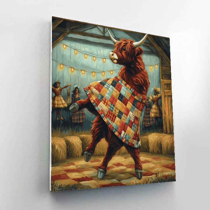 Highland Cow Quilt Barn Dance Number painting