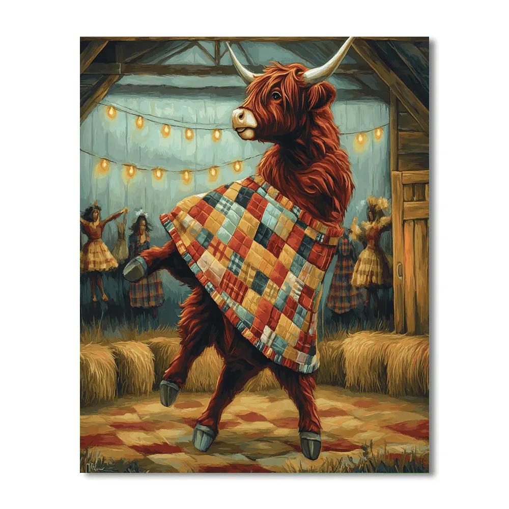 Highland Cow Quilt Barn Dance Number painting