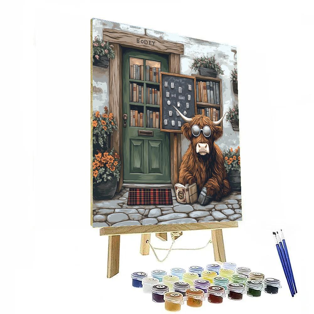 Highland Cow Bookshop Door Greeter painting number kit