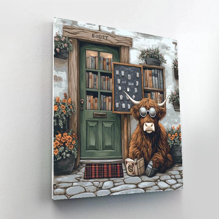 Highland Cow Bookshop Door Greeter painting number kit