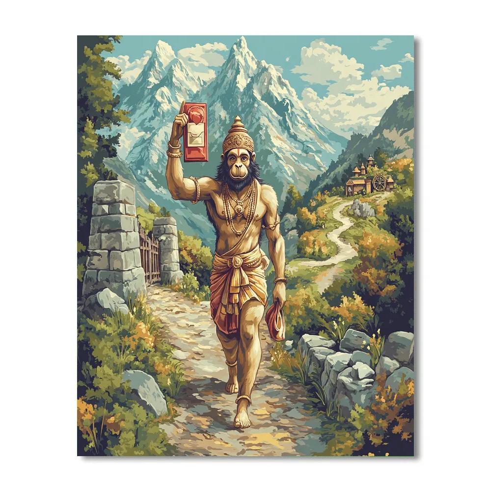 Hanuman Mountain Postman Delivering A Sacred Letter Painting by numbers kit