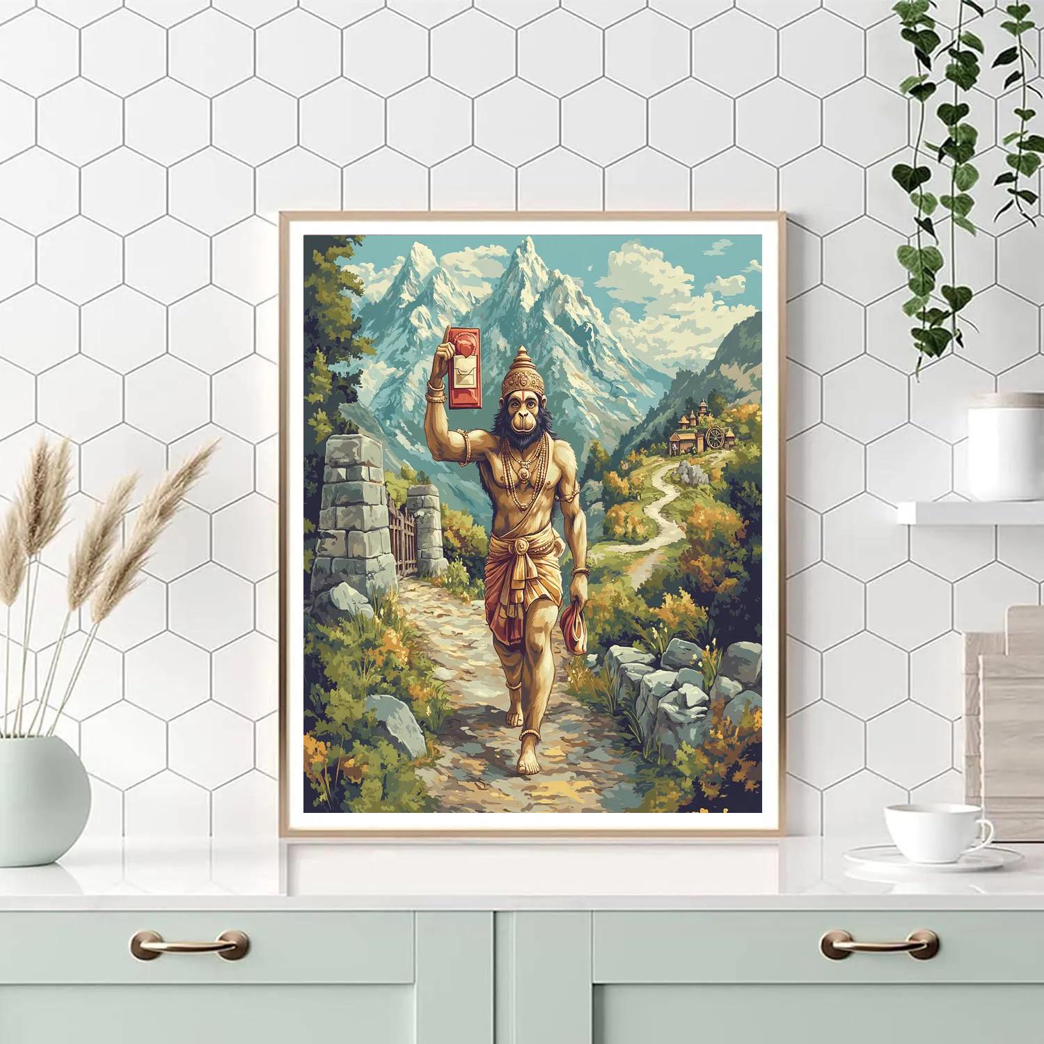 Hanuman Mountain Postman Delivering A Sacred Letter Painting by numbers kit