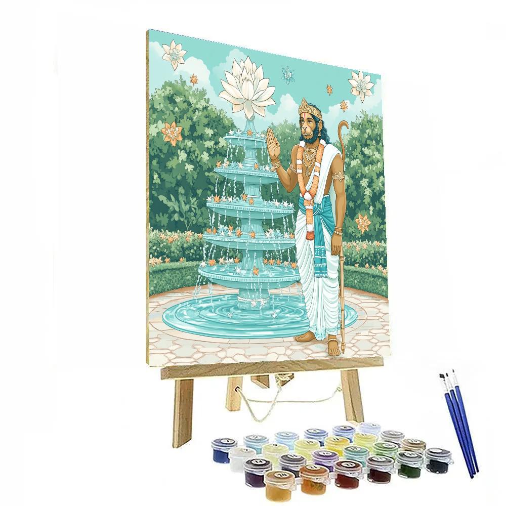 Celestial Garden Fountain With Hanuman Protector paint by number