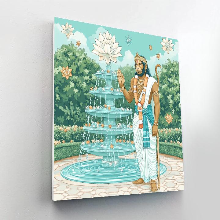 Celestial Garden Fountain With Hanuman Protector paint by number