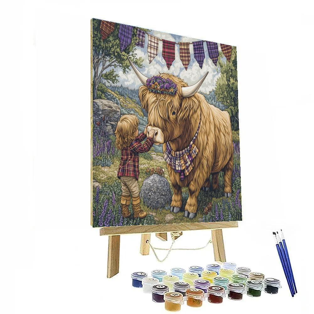 Highland Cow Heather Crown Ceremony Numbered painting kits