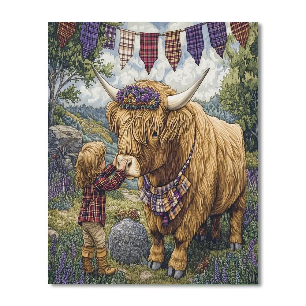 Highland Cow Heather Crown Ceremony Numbered painting kits