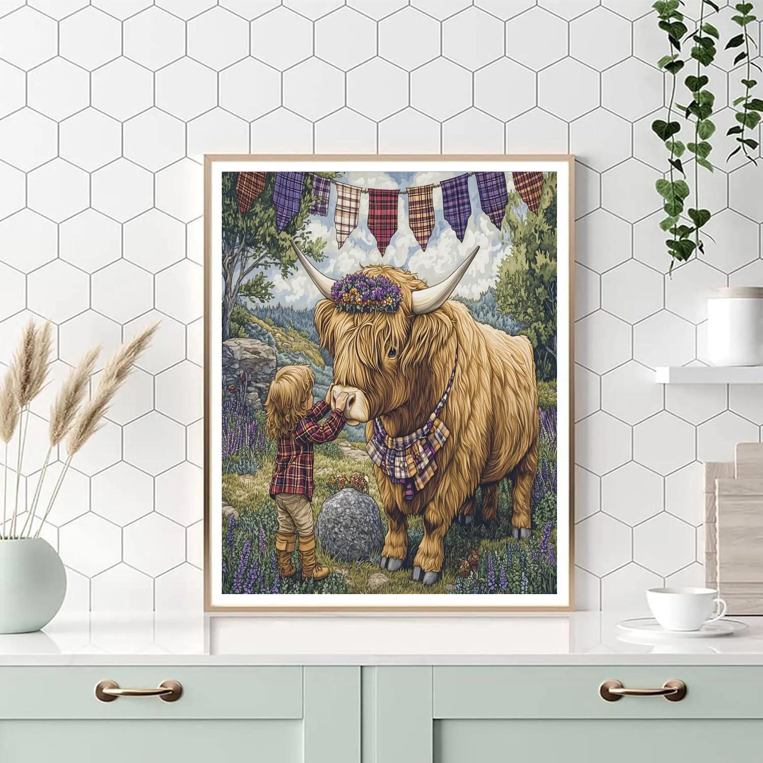 Highland Cow Heather Crown Ceremony Numbered painting kits